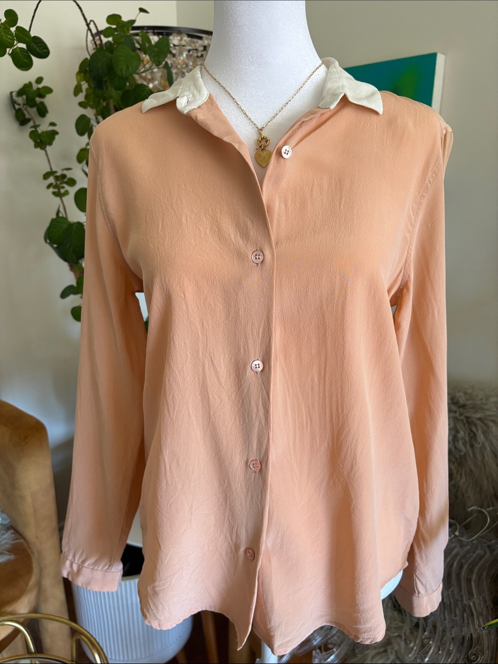 Equipment Peach Button-Down Shirt with Cream Collar